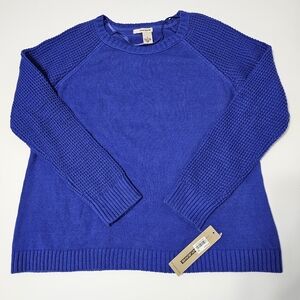DKNY Jeans Women's Royal Blue Long Waffle Knit Sleeve Preppy Sweater Sz M